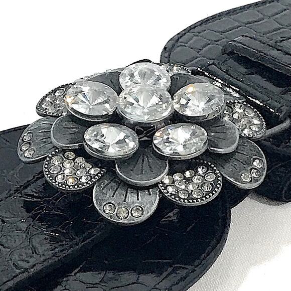 Vintage Black Croc Embossed Rhinestone stretch Belt